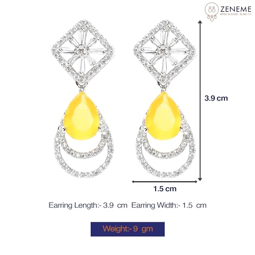Rhodium-Plated American Diamond Teardrop Drop Earrings