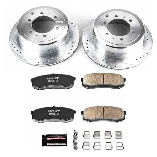 Image of PowerStop Rear Brake Kit for Lexus LX450 1996-97 | Toyota Land Cruiser 1993-97 - Drilled and Slotted Disc Rotors with Carbon-Fiber Ceramic Brake Pads Replacement, K1156