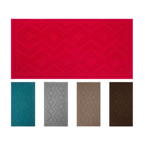 OLIVO.shop Tappeto cucina antiscivolo lavabile, passatoia corridoio, tappeto bagno antiscivolo vari colori e misure, NEVADA (40x60 cm, Rosso)