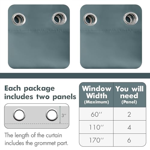 MIULEE Blackout Curtains 96 Inches Long for Bedroom Living Room Thermal Insulated Room Darkening Grommet Top Solid Light Blocking Drapery Set of 2 Window Panels Greyish Blue