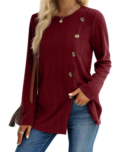 Image of XIEERDUO Long Sleeve Tops for Women Tunics Buttons Front Slit
