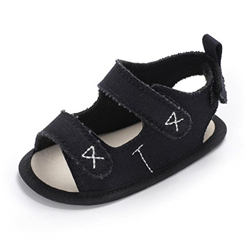 Infant Toddler Newborn Baby Boys&Girls Embroidery Soft Sole Anti-Slip First Walker Shoes (Black, 0-6 Months)
