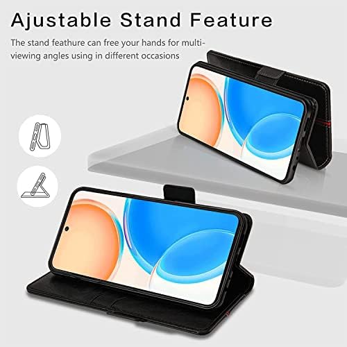 Honor X8 5G / Honor X6 Case, Magnetic Leather Wallet Card Slots Honor X8 5G Phone Case, Flip Silicone TPU Bumper Protective Cover with Kickstand, Shockproof Book Case for Honor X8 5G/Honor X6 Black