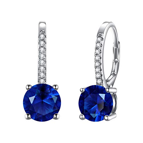 EVER FAITH 925 Sterling Silver Round Cut CZ Prong Setting Gorgeous Prom Leverback Dangle Earrings Blue