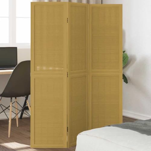 Divisor de habitación de bambú marrón con marco de madera maciza de paulownia, plegable y portátil, versátil como divisor para salón, oficina, hogar y comercio