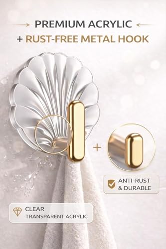 Image of Self Adhesive Hooks for Wall Heavy Duty - 10kg Load Capacity Waterproof Transparent Wall Hooks for Hanging - No Drilling Nail (ProHold Hoo (Shell Shaped Pack of 4)