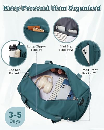 Image of Gym Bag for Women,Travel Duffel Bag with Shoes Compartment Personal Item Carry On Overnight Bag for Mens Weekender Bag Training Handbag Sports Gym Tote Bag Yoga Bag Peacock Blue