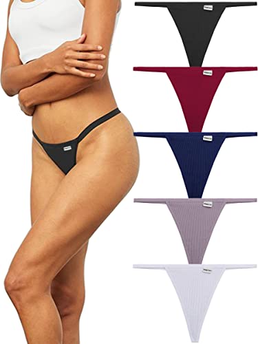 FINETOO Pack de 5 tangas para mujer, de algodón, ropa interior, sexy, sin costura, tanga, multicolor, S-XL, D-5, L Cover