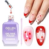 GELLEN Gel Nail Polish, 18ML Clear Nail Polish With Pink & Red Heart Shape, Valentine Gift for Her, Soak Off UV Gel Polish No Wipe, Glitter Gel Nail Polish with Stick DIY at Home