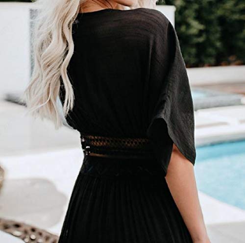 VITryst-Women Saída de praia como xale de renda com decote em V, Preto, M