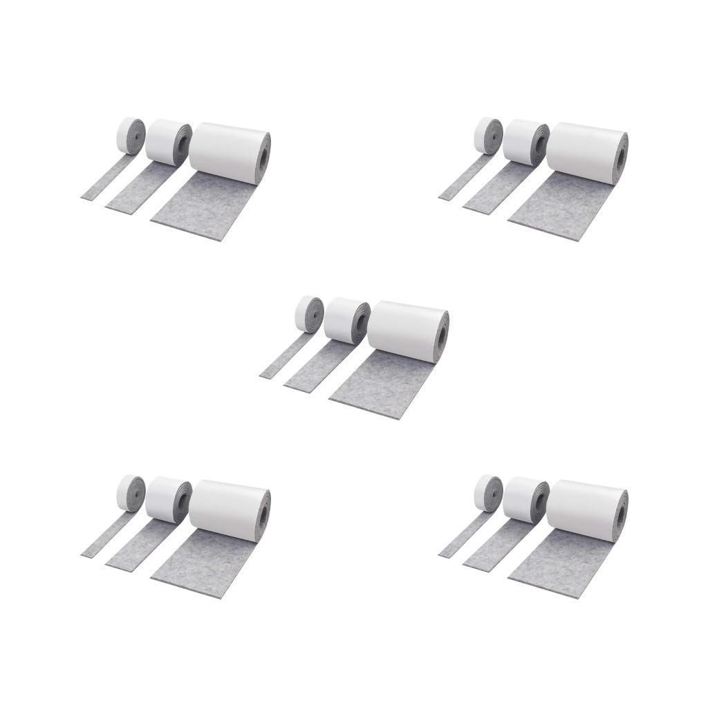 Juego de 5 rollos de fieltro autoadhesivos para superficies duras, tiras de fieltro resistentes, color gris claro