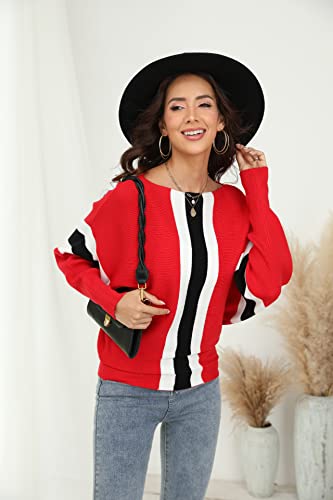 Image of FULIER Women Oversized Boat Neck Batwing Sleeves Dolman Knitted Sweaters Lightweight Pullovers Tops One Size