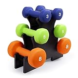 Marcy 3-Pair Neoprene Coated Dumbbell Set (Total 32-lbs) with Dumbbell Rack - Hand Weights for Home Exercise, Yoga, Fitness Training NDS-32B
