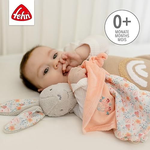 Fehn Schmusetuch Baby Spielzeug Hase - Schnuffeltuch für Neugeborene - Kuscheltier mit Schnuller Befestigung - Einschlafhilfe Handpuppe - Kuscheltuch Schlaftier für Babys und Kleinkinder ab 0+ Monaten