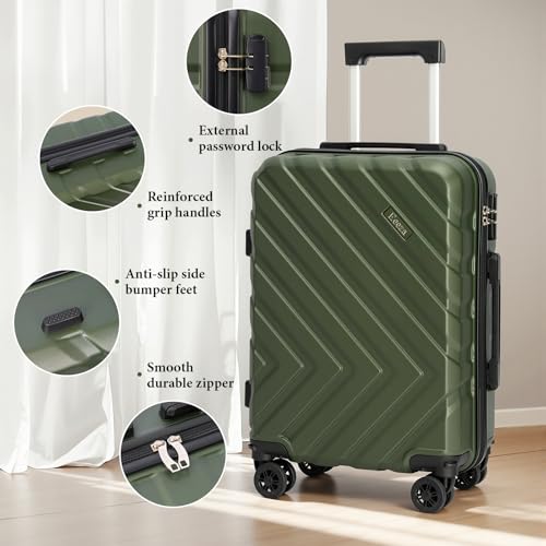 Image of 3 piece Carry on luggage 22x14x9 airline approved olive green | Lightweight ABS Hardside Luggage, TSA-Approved combination Lock, Suitcases with Spinner Removable Wheels (20 inch /DB /TB)
