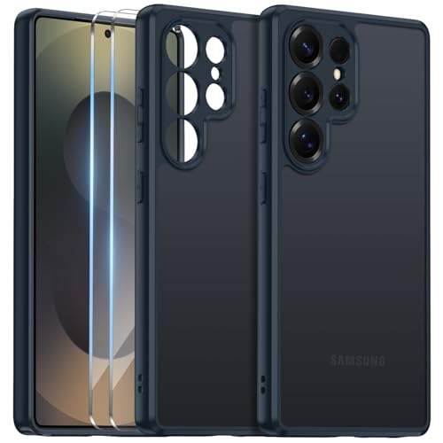 COPIKE Funda Mate paraSamsung Galaxy S25 Ultra con 2 Piezas Cristal Templado, Carcasa Protección Cámara Antigolpes Helada Translúcida Antihuellas, Azul