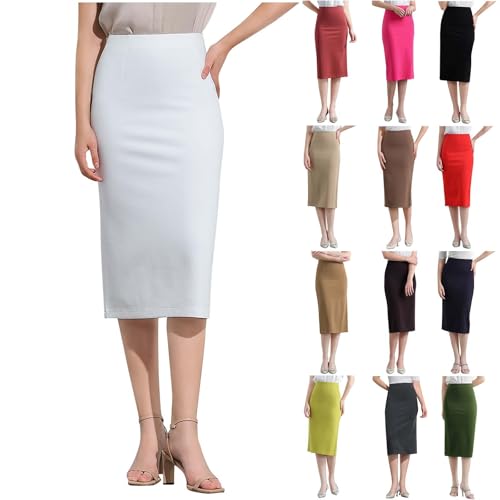 HGps8w Bodycon Pencil Skirt for Women - Basic Stretchy High Waisted Below Length Midi Skirts for Busines Casual Office2