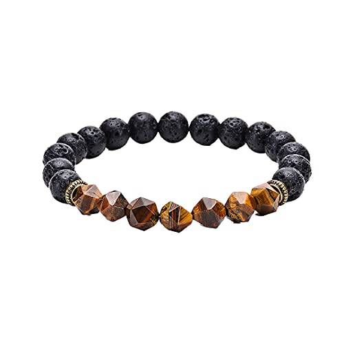 Pulsera hombre mujer piedras naturales, brazalete elástica de Piedra Natural energias de volcan, piedra ojo de tigre Cover
