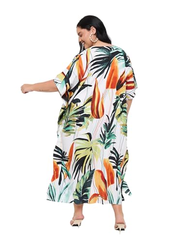 Image of Gypsie Blu Women Plus Size Kaftan Dress Beach Cover Up Maxi Dresses for Women, V-Neck Kimono Sleeve 1X-3X