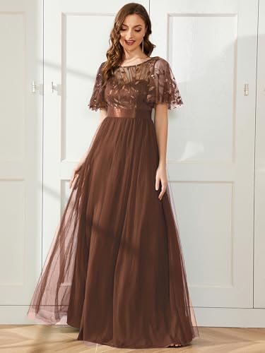 Image of Ever-Pretty Sequin Formal Prom Dresses for Women Ruffle Sleeves Empire Waist A-Line Long Mother of Bride Dress 00904