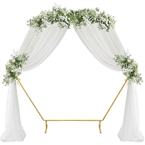 HeyMate 6.24 FT Hexagon Wedding Arch Backdrop Stand, Balloon Ring Flower Arches Golden Metal Arch Frame for Wedding Party Birthday Baby Shower Garden Background Decorations Cover