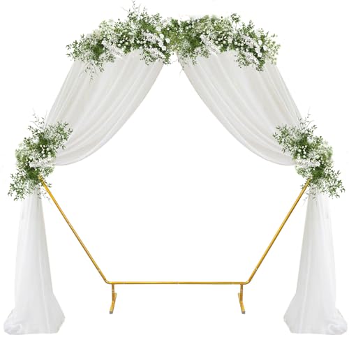 HeyMate 6.24 FT Hexagon Wedding Arch Backdrop Stand Balloon Ring Flower Arches Golden Metal Arch Frame for Wedding Party Birthday Baby Shower Garden Background Decorations