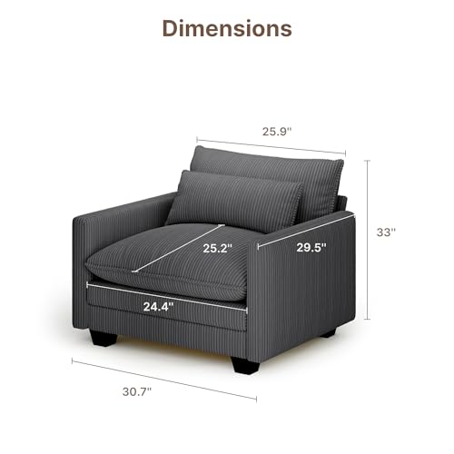 Image of Gizoon Cloud Accent Chair with Washable Cover, Corduroy Single Sofa Chair with Comfy Deep Seat, Modern Armchair with Pillow for Living Room Bedroom, Gray