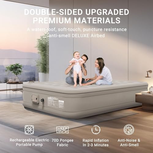 Image of Single Air Bed, Inflatable Mattres with Free Electric Pump, Quick Self-Inflation /Deflation Guest Air Mattress, Blow Up Bed for Home Camping Versatile Sofa Cum Air Folding Sofa Bed-Long-Lasting (A)