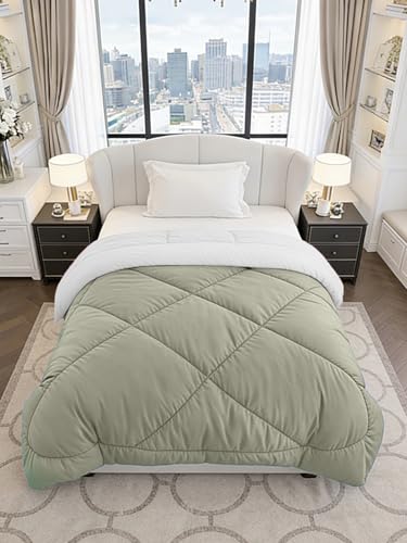 Image of Monte Carlo Polyester Comforter Single Bed | 200 GSM Lightweight & Reversible | Soft Quilt for Mild Winter | Easy Care All Season Comforter (Green) | 59 x 87 Inches
