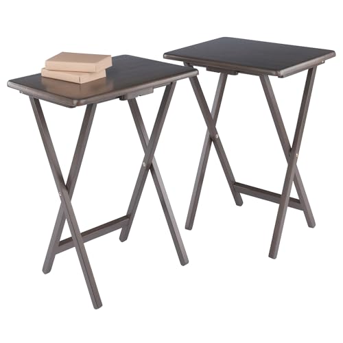 Image of Winsome Alex Set of 2 Foldable Snack Tables, Oyster Gray | Easy to Store Small Portable Fold Up Table Set for Kitchen, Living Room TV Dining, Crafts, Puzzles, Work From Home