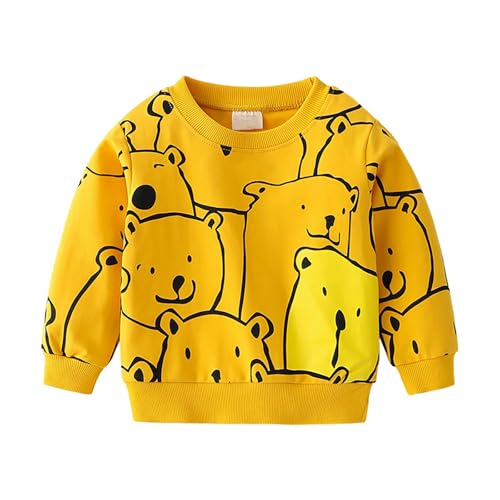Kids Boys Cute Bear Sweatshirts Long Sleeve Crewneck Fashion Y2K Cotton Pullover Shirts Fall Winter Warm Clothes