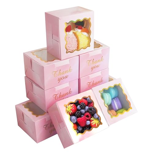 Moldtas BXYA100001 20Pcs Cookie Boxes 4X4X2.5 Inches Pink Bakery Boxes cover