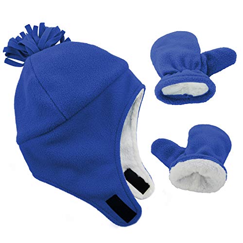 Image of Zando Baby Winter Hat and Mitten Set Size 3M-7Y - Cute Fleece Sherpa Lined Warm Beanie for Toddler Kids Newborn Boys Girls