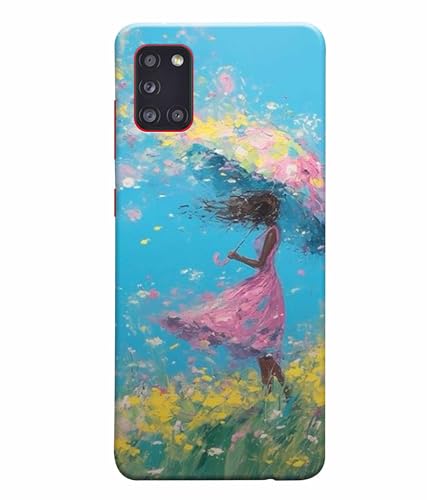 Image of Printed Hard Back Case Cover & Compatible for Samsung Galaxy A31 | Painting Girl with Umbrella (Multicolor) - D1194