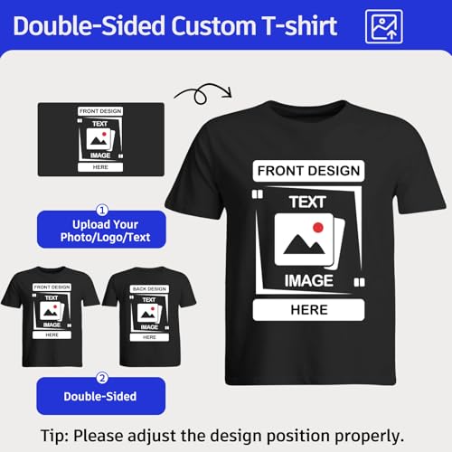 Custom T Shirts with Photo Text - Double-Sided Custom Shirt, Personalized Shirts for Gifts/Logo,100% Cotton/Unisex2