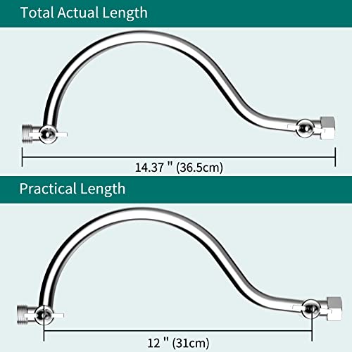 All Metal 12 Inch Solid Brass Adjustable Curved Shower Head Extension Arm Flexible Height & Angle Shower Arm Extender With Lock Joints,Universal Connection Stainless Steel Pipe Height Extending,Chrome #TOP4