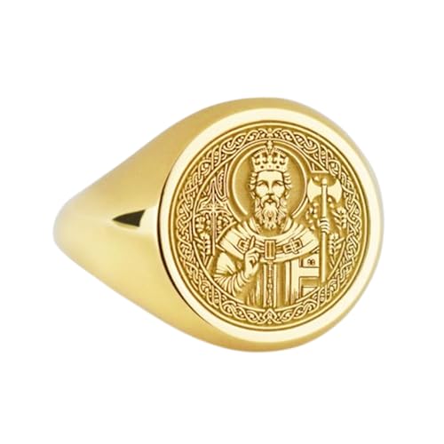 Chevalière ronde Saint Pain de Norvège en argent 925 plaqué or premium