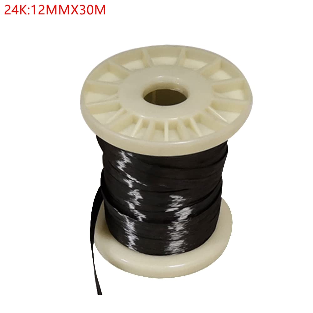 Fil de fibre de carbone 3K 6K 12K 24K résistance aux hautes températures conducteur et résistance à la traction Fil de soie en fibre de carbone (24K : 12 mm x 30 m)