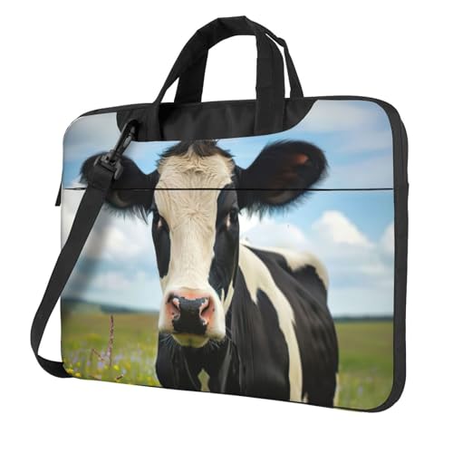 Sac à bandoulière pour ordinateur portable 13 pouces à motif vache laitière noir