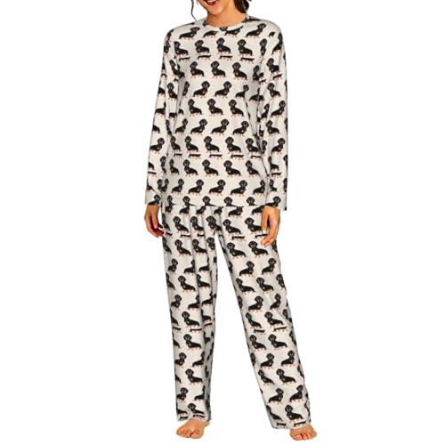 Pyjama assorti manches longues femme imprimé chien vêtement de nuit élastique