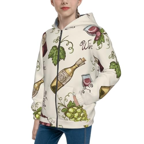 Grapes Bbottles Wine Kids Pullover Hoodies Boys Zip Up Sweatshirts Girls Athletic Clothes with Pocket