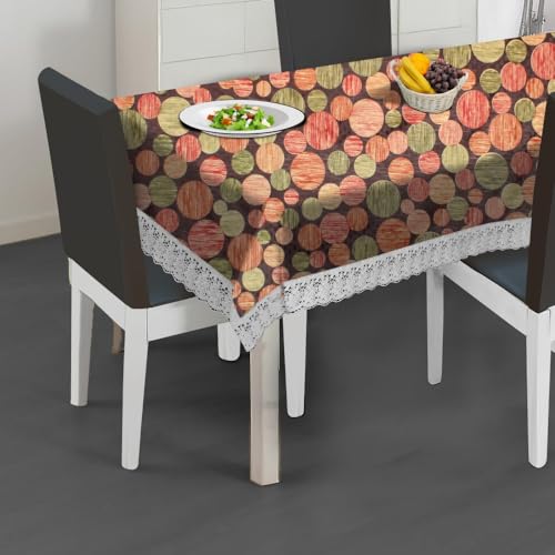 Image of The Furnishing Tree Waterproof PVC Rectangle Shaped 12 Seater Table Cover WxL 60x140 inches Abstract Pattern Multi Color with White Border lace
