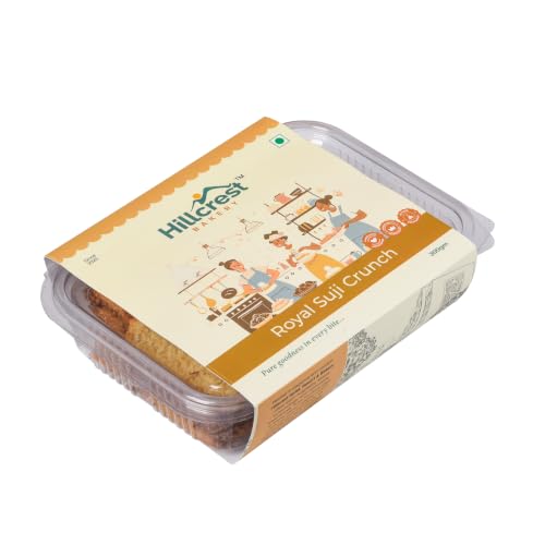 Image of Hillcrest Bakery Royal Suji Crunch Cookies with Semolina, Cardamom and Edible Nuts, 300 Grams, 20-22 Pieces | Premium Baked Snack | Tea Time Treat | Hygienically Packed