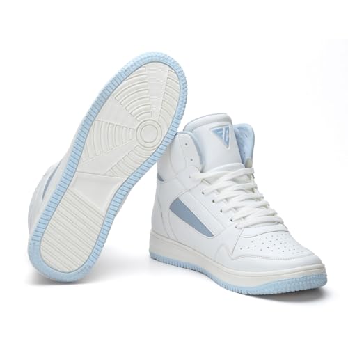 Image of FIELD CARE Faster Casual Comfort Fashion Stylish Hi-Top Basket Ball Sneakers (White /Sky, UK Footwear Size System, Adult, Men, Numeric, Medium, 7)