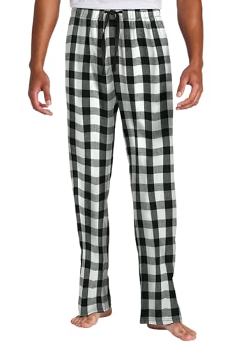District Flannel Plaid Pants, Lightweight Pajama Pants for Men & Women, Black/White Buffalo Check, X-Small