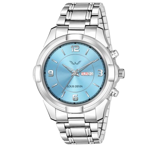Image of LOUIS DEVIN Stainless Steel Chain Analog Wrist Watch for Men with Day and Date Display (Black /Blue /Green Dial) | LD-GR430-CH