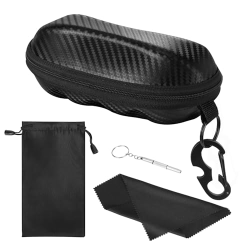 MoKo Sunglasses Case, Semi Hard Shell Unisex Protective Eyeglass Case PU Glasses Case Holder with Metal Hanging Hook Mini Screwdriver for Men Women, Black