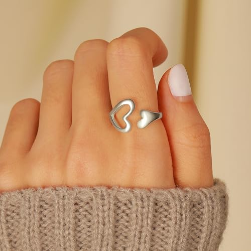 Love Heart Rings for Women 925 Sterling Silver 14K Gold Plated Mother Daughter Ring Promise Rings for Her Eternity Engagement Wedding Band Rings Adjustable Stackable Rings Birthday Graduation Gifts3