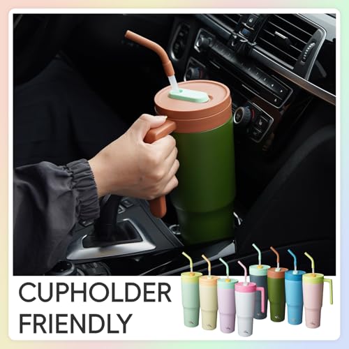 Image of Konokyo 12 Pack 40 Oz Tumblers with Handle and Straw, Bulk Vacuum Insulated Stainless Steel Travel Mugs with Lids for Office, Events and Group Orders Night Gray