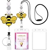 Plifal Teacher Lanyards for Id Badges Reel Retractable Keys Holder Cute Yellow Bee Beaded Card Keychain for Women Student Work School Office